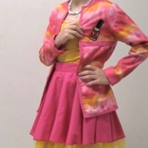 Tie Dye Blazer with Pink Skirt